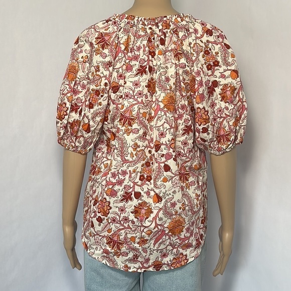 Knox Rose White Top Blouse Floral Pink Red Orange Flutter Sleeve - Picture 2 of 7